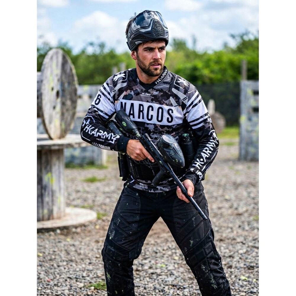 HK Army Narcos Paintball Long Sleeve Jersey Rivero 16 XL Black Gray White Custom